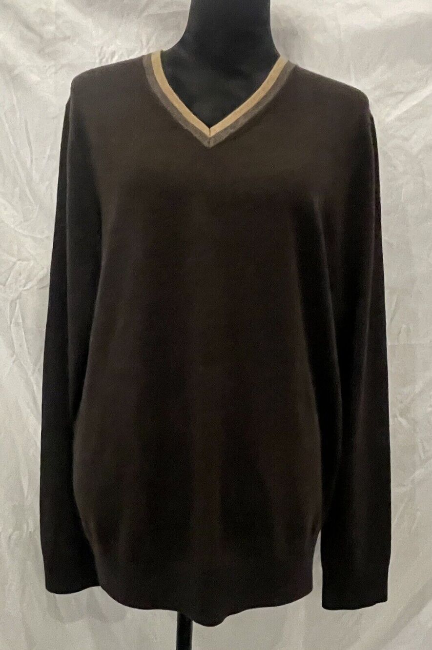 Merona Italian Merino Wool Brown Pullover Long Sleeve Sweater Mens Size Large
